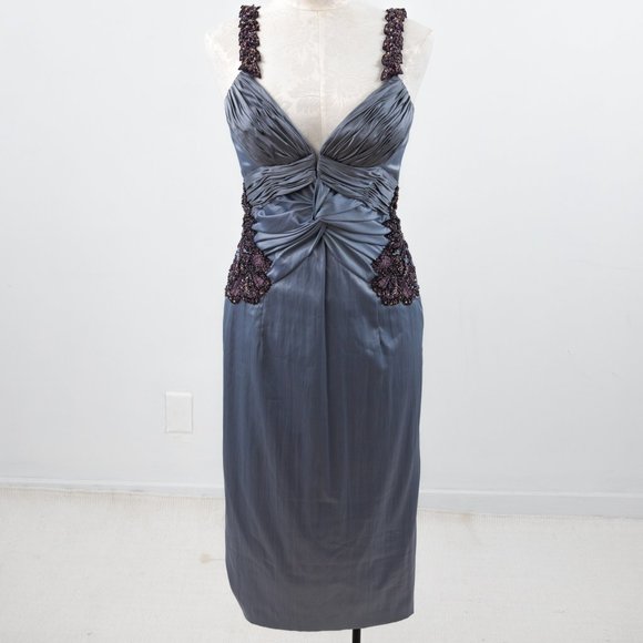 Vintage Dresses & Skirts - Vintage 90s M Ruched Satin Cocktail Midi Dress